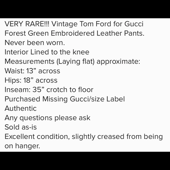 TOM FORD for Gucci Green Embroidered Leather Pants - Picture 6 of 8